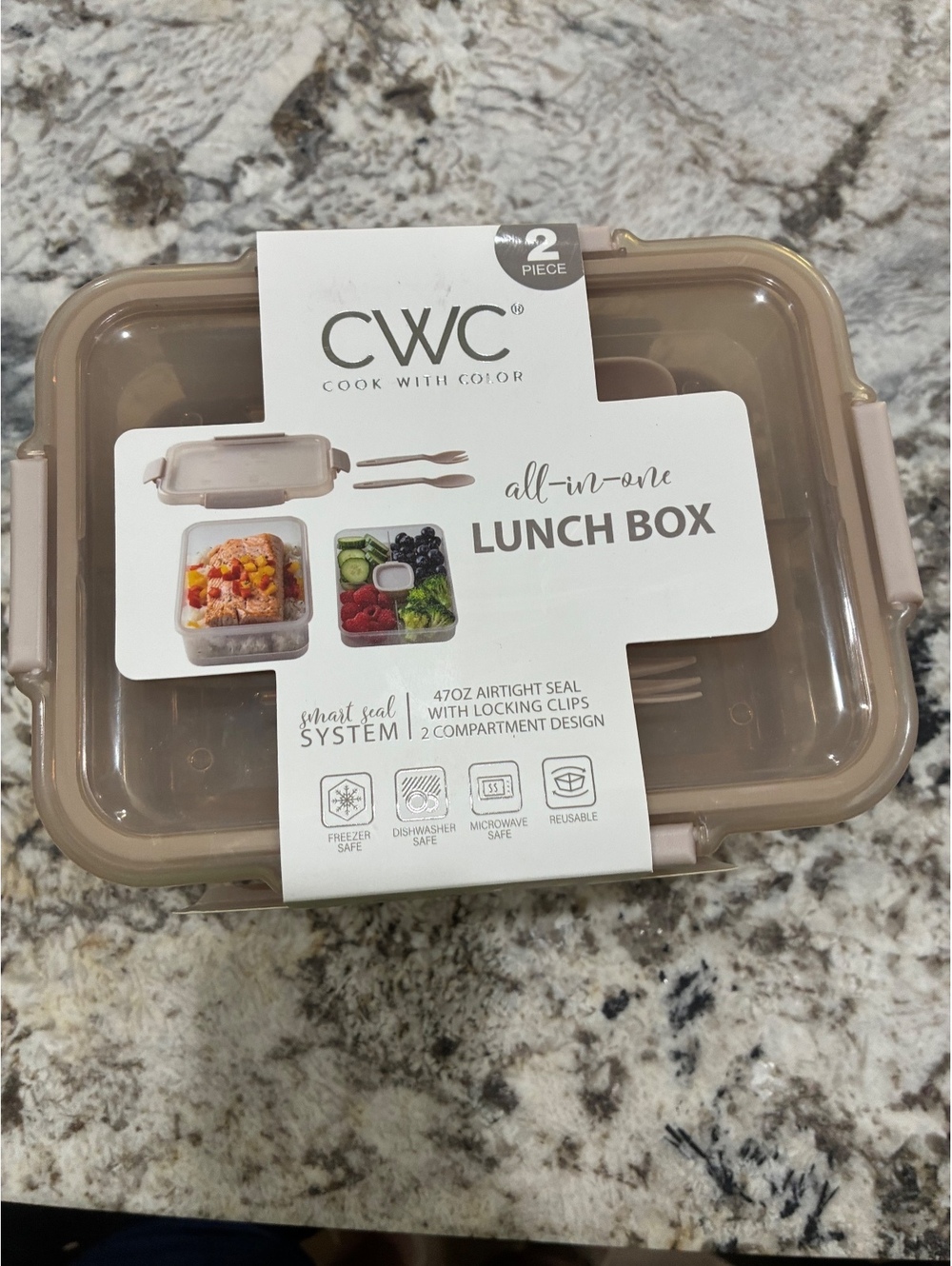 CWC All-in-One Lunch Box 2-Piece Set with Airtight Seal and Locking Clips